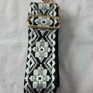 Chic Black and White Patterned Bag Strap with Gold Buckles